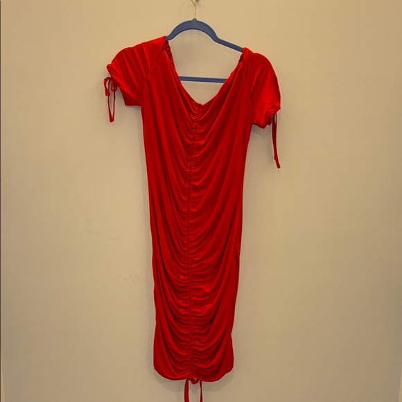 Fashion Nova Red Ruched Bodycon Midi Dress - Picture 3 of 4